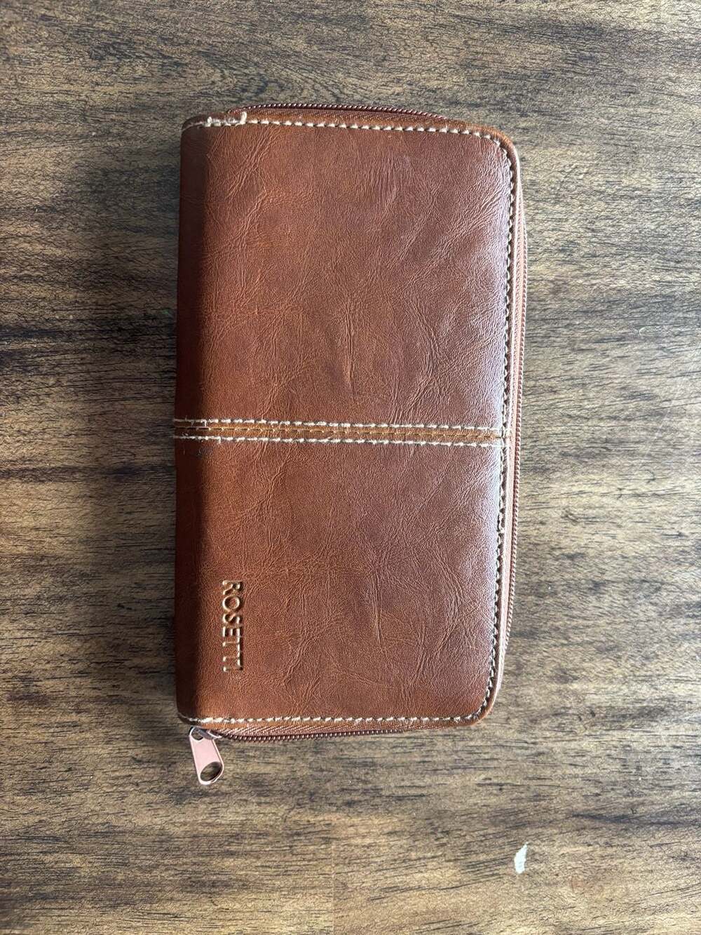 Rosetti Brown Faux Leather Zip Around Wallet Clutch